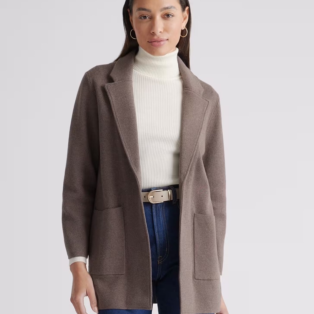 Quince - 100% Organic Cotton Knit Blazer in Brown